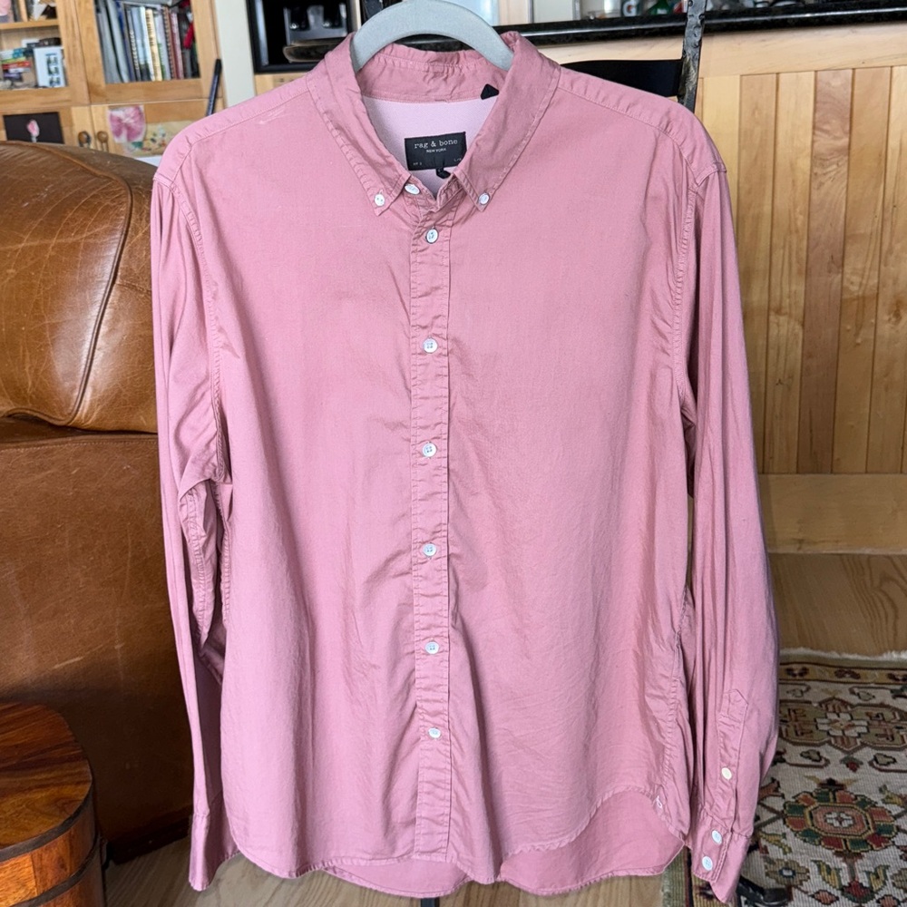 Men’s Rag & Bone Fit 2 Engineered Cotton Oxford Button Down Shirt, Relaxed Fit L